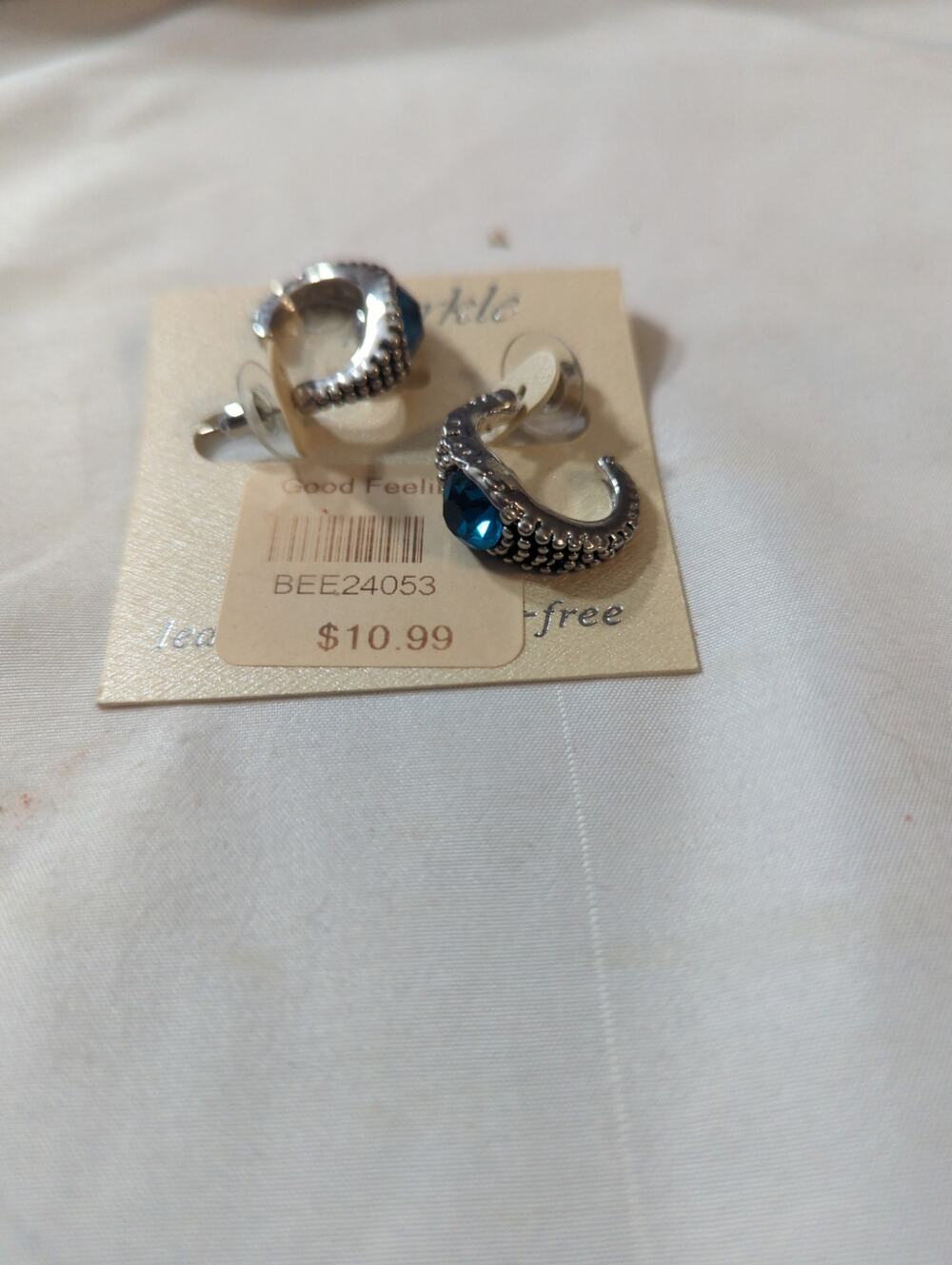 Sparkle silver earrings with blue rhinestones lead free